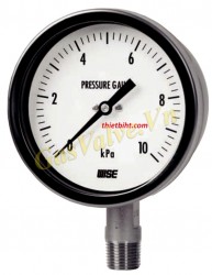 Đồng hồ đo áp suất Wise Hàn Quốc P421, vỏ inox D100, chân inox đứng ren 15A, P0-10Kpa