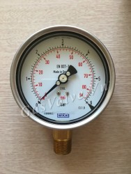 Đồng hồ đo áp suất Đức Wika chân đồng đứng 8A, thân inox D63 P6 bar 86 psi 