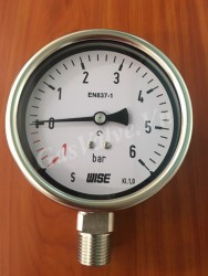 Đồng hồ áp suất Wise P252 vỏ Inox chân dưới Inox 1/2 (15A), mặt D100mm, áp (-1)-6bar 
