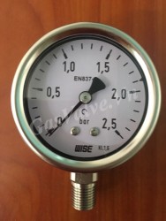 Đồng hồ áp suất Wise P252 vỏ Inox chân inox dưới 1/2 (15A) , mặt D100mm, áp 0-2,5 bar 