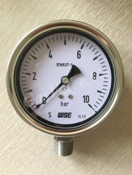 Đồng hồ áp suất Wise P252 vỏ Inox chân inox dưới 1/2 (15A) , mặt D100mm, áp 0-10 bar 