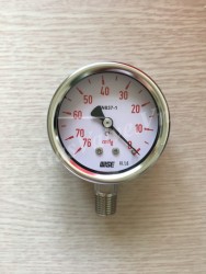 Đồng hồ áp suất Wise P252 vỏ Inox, chân inox dưới 1/4 (8A), mặt D63mm, áp (-76)-0 cmH20