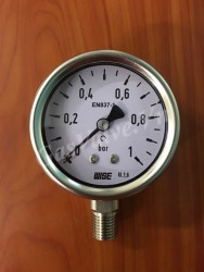Đồng hồ đo áp suất Wise P252 vỏ Inox, chân inox dưới 1/4 (8A), mặt D63mm, áp 0-1bar 
