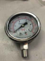 Đồng hồ áp suất Ligi, chân 8A, mặt inox 63mm, có dầu, áp 0-10kg/cm2