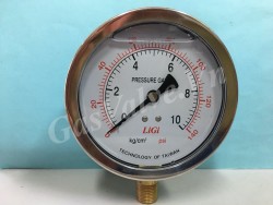 Đồng hồ áp suất Ligi, chân 10A, mặt inox 100mm, có dầu, áp 0-5 kg/cm2