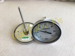 Đồng hồ đo nhiệt độ Wise Hàn Quốc chân sau Inox 15A, Mặt D100, nhiệt 0-120C, thân Inox