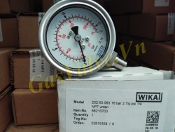 Đồng hồ đo áp suất Wika 232.50.63 Đức, P0-16Bar, thân Inox D63, chân đứng Inox 1/4 inch, 8A, không dầu