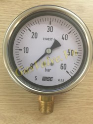 Đồng hồ đo áp suất Wise Hàn Quốc P253, vỏ inox D100, chân đứng đồng ren 15A, P0-60Bar