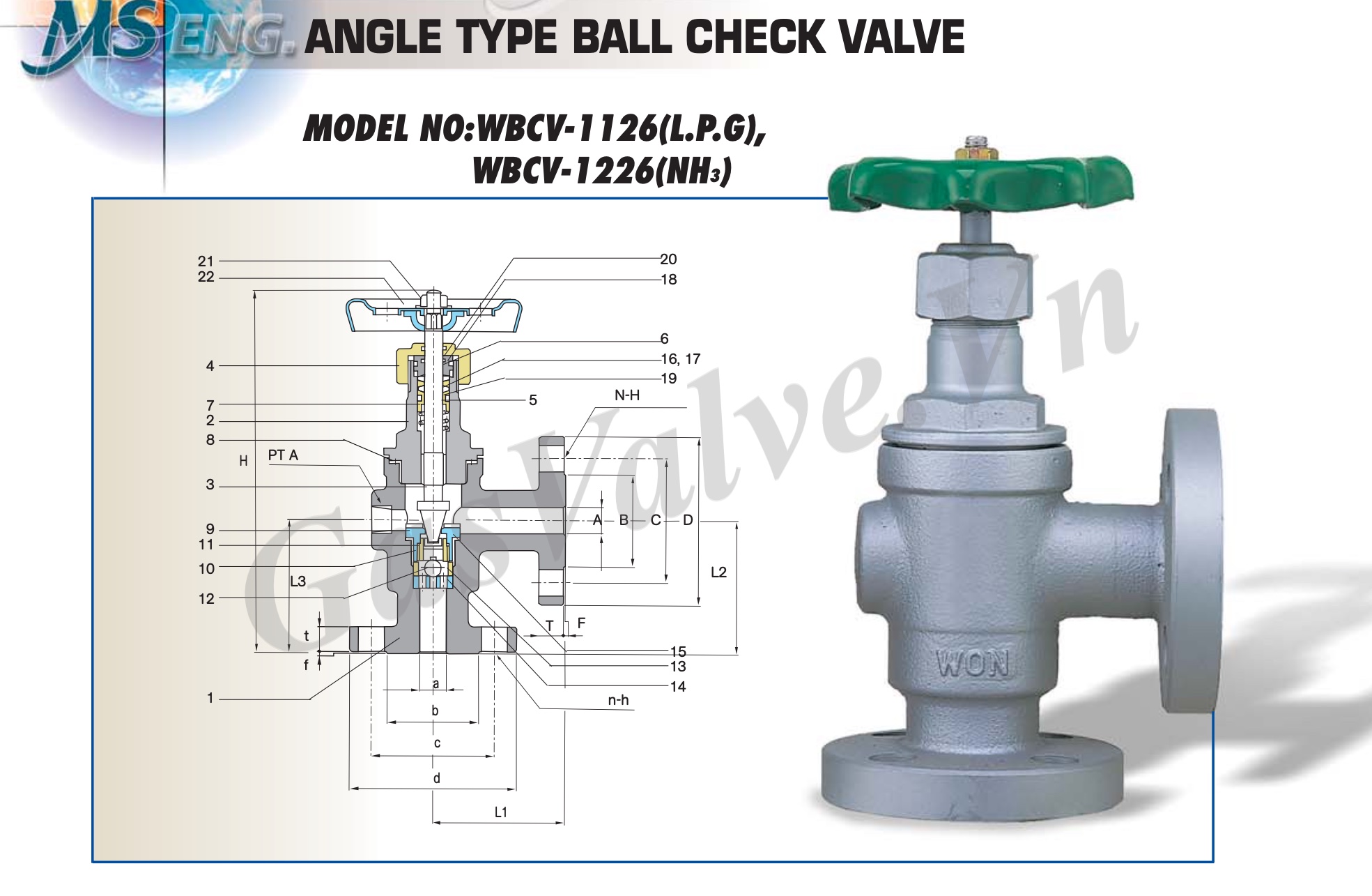 Van bi check góc  thước thuỷ MSEng Hàn Quốc  ANGLE TYPE BALL CHECK VALVE