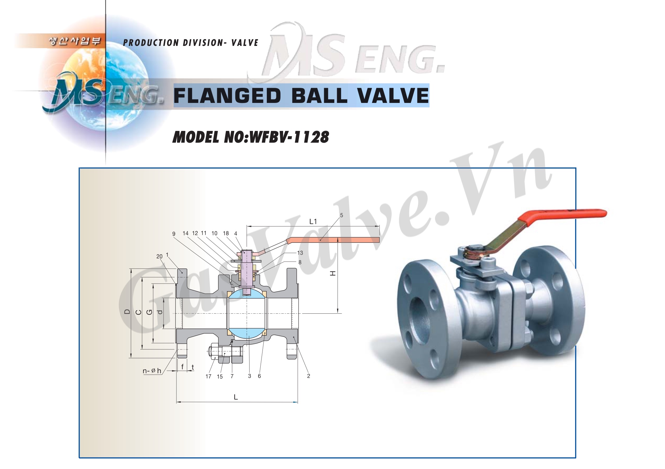 Van cầu nối bích MSEng Hàn Quốc  FLANGED BALL VALVE WFBV: 1128