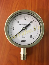 Đồng hồ đo áp suất Wise Hàn Quốc P421, vỏ inox D100, chân inox đứng ren 15A, P0-30Kpa