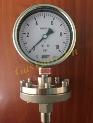Đồng hồ đo áp suất Wise Hàn Quốc P711 + P252, vỏ inox D100, chân inox đứng ren 15A, P0-10Bar