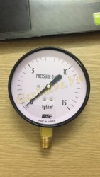Đồng hồ đo áp suất Wise Hàn Quốc P110, vỏ théo D100, chân đồng đứng ren 15A, P0-15Bar
