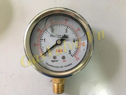 Đồng hồ áp suất Ligi Đài Loan, Inox có dầu, D63mm, chân 1/4 inch 8A, P 0-5Bar, có hiệu chuẩn 