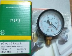 Đồng hồ đo áp suất âm Ligi thân thép D63mm, chân đồng 1/4 inch (8A), không dầu, 0-(-1)Kg/cm2