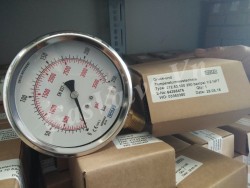 Đồng hồ đo áp suất Wika 250Bar , chân 1/2 D100mm, Inox có dầu