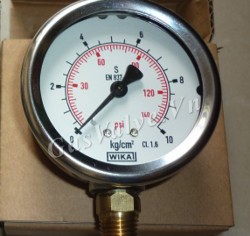 Đồng hồ đo áp suất Đức Thân inox D63 Wika chân đồng đứng 8A,P10kg 140 psi