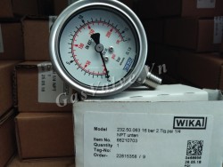 Đồng hồ đo áp suất Đức Wika chân đồng đứng 8A, thân inox D63 P16 bar 230 psi