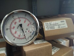 Đồng hồ đo áp suất Đức Wika chân đồng đứng 15A, thân inox D100 P250 Bar 3500 psi