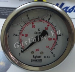 Đồng hồ đo áp suất Đức Wika chân đồng sau 8A, thân inox D63 P10 kg 140 psi 
