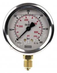 Đồng hồ đo áp suất Đức Wika chân inox đứng 8A, thân inox D63 P600 bar 