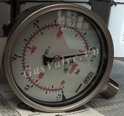 Đồng hồ đo áp suất Đức Wika chân inox đứng 15A, thân inox D100 P-1kg P-760 mmhg