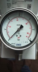 Đồng hồ đo áp suất Đức Wika chân inox đứng 15A, thân inox D100 P6 bar 86 psi