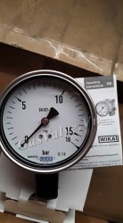 Đồng hồ đo áp suất Đức Wika chân inox đứng 15A, thân inox D100 P15 Bar. 