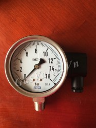 Đồng hồ đo áp suất Đức Wika chân inox đứng 15A, thân inox D100 P16 bar 4-20mA