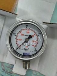 Đồng hồ đo áp suất Đức Wika chân inox đứng 15A, thân inox D100 P400kg 5600psi 
