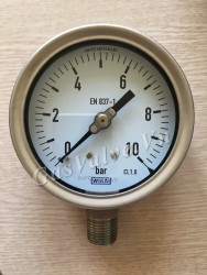 Đồng hồ đo áp suất Đức Wika chân inox đứng 55A, thân inox D200 P10 bar 
