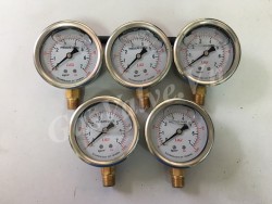 Đồng hồ đo áp suất Ligi chân đồng đứng 8A, thân inox dầu D63  P7kg 100psi