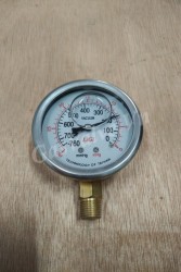 Đồng hồ đo áp suất Ligi chân đồng đứng 8A, vỏ inox dầu D63  P-760mmHg -30InHg