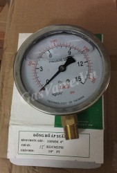 Đồng hồ đo áp suất Ligi chân đồng đứng 15A, vỏ inox dầu D100  P15kg 200psi