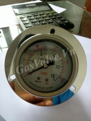 Đồng hồ đo áp suất Ligi chân đồng sau 8A, mặt inox dầu D63  P15kg 200psi