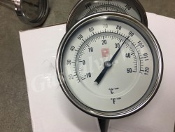 Đồng hồ đo nhiệt độ Pintrument  mặt D150mm, thân Inox , chân sau quay 90 độ Inox 15A, nhiệt độ 50C