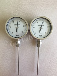 Đồng hồ đo nhiệt độ Wise mặt D100mm, thân Inox, chân dưới Inox 15A, nhiệt độ 50C 