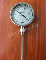 Đồng hồ đo nhiệt độ Wise mặt D100mm, thân Inox, chân dưới Inox 15A, nhiệt độ 100C 