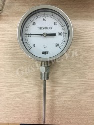 Đồng hồ đo nhiệt độ Wise mặt D100mm, thân Inox, chân dưới Inox 15A, nhiệt độ 120C 