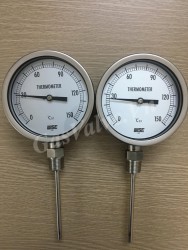 Đồng hồ đo nhiệt độ Wise mặt D100mm, thân Inox, chân dưới Inox 15A, nhiệt độ 150C 