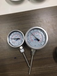 Đồng hồ đo nhiệt độ Yamaki mặt D100mm, thân Inox, chân dưới Inox 15A, nhiệt độ 100C, 200F 