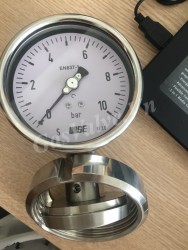 Đồng hồ đo áp suất Wise  vỏ Inox chân inox dưới 1/2 (15A) nối bích , mặt D100mm, áp 0-10bar 