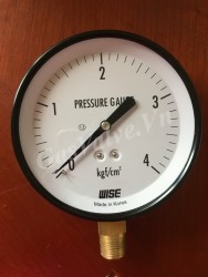 Đồng hồ đo áp suất Wise Hàn Quốc P110 vỏ thép chân đồng dưới 1/2 (15A), mặt D100mm, áp 0-4kg 