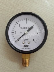 Đồng hồ đo áp suất Wise Hàn Quốc P110 vỏ thép chân đồng dưới 1/2 (15A), mặt D100mm, áp 0-6kg 