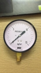 Đồng hồ đo áp suất Wise P110 vỏ thép chân đồng dưới 1/2 (15A), mặt D100mm, áp 0-15kg/cm2