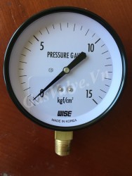 Đồng hồ đo áp suất Wise P110 vỏ thép chân đồng dưới 3/8 (10A), mặt D100mm, áp 0-15 kg/cm2