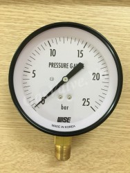 Đồng hồ đo áp suất Wise P110 vỏ thép chân đồng dưới 3/8 (10A), mặt D100mm, áp 0-25 Bar