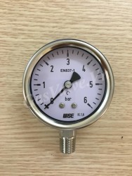 Đồng hồ áp suất Wise P252 vỏ Inox chân inox dưới 1/2 (15A) , mặt D100mm, áp 0-6 bar 