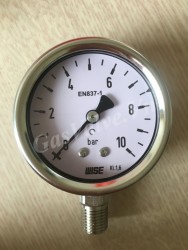 Đồng hồ áp suất Wise P252 vỏ Inox, chân inox dưới 1/4 (8A), mặt D63mm, áp 0-10bar 