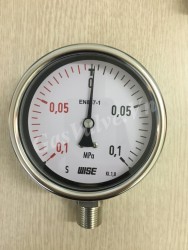Đồng hồ áp suất Wise P252 vỏ Inox, chân inox dưới 1/4 (8A), mặt D63mm, áp (-0,1)-1Mpa 